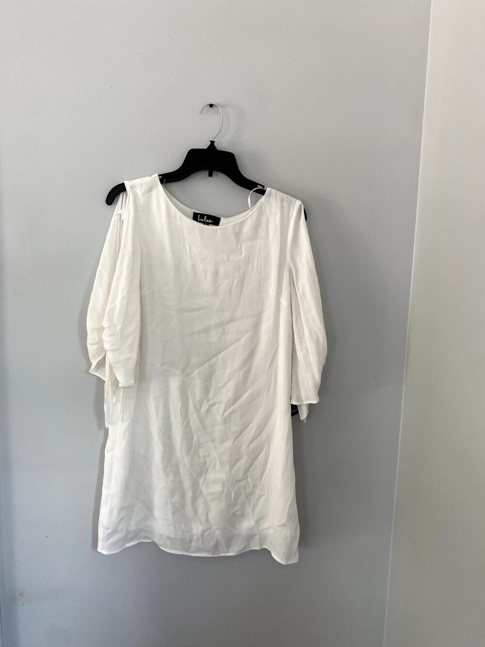 Lulus White Tie Sleeve Shift Dress Size M NWT Romantic Wedding Mini Dress